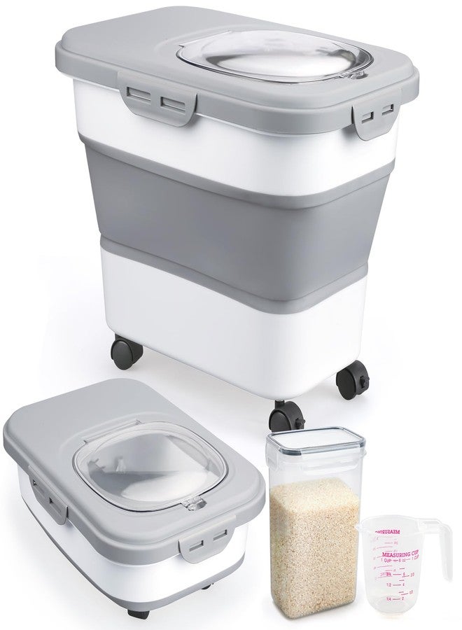 Komzon Rice Storage Containers, Collapsible 20 to 30Lbs Food Storage Bin Dispenser with Rolling Wheel and Clear Airtight Lid, BPA Free Flour, Sugar, Cereal and Dog Cat Pet food Containers - Image 1